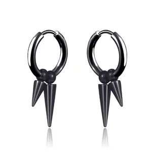 Orecchini a Cerchio Punk con Punta in Acciaio Inossidabile per Uomo Donna Nero Argento Gothic Rock Clip su Orecchini a Frangia