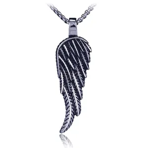 Collier Pendentif Aile Plume en Acier Inoxydable Vintage Style Hip Hop Punk Argent Antique Œil de la Providence Bijoux Homme
