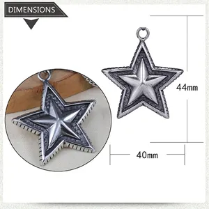 Detailed view of vintage steel star pendant showing 44mm height and 40mm width