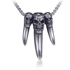 Retro Hip Hop Edelstahl Totenkopf Zähne Anhänger Halskette Für Herren Vintage Punk Gothic Geisterzahn Anhänger Schmuck