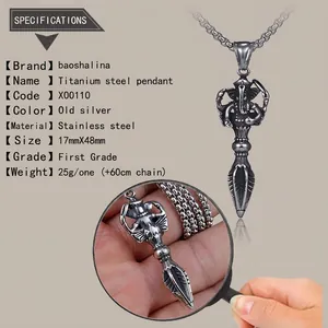 Vue détaillée du pendentif Ganesha Vajra en acier avec dimensions et chaîne de 60cm