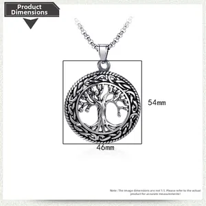Detailed dimension view of the stainless steel Tree of Life pendant with 54mm by 46mm measurements