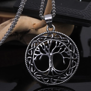 Vintage stainless steel Tree of Life pendant necklace with Celtic knot patterns