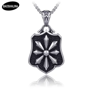 Vintage Hip Hop Stainless Steel Shield Cross Pendant Necklace For Men Punk Eight-Pointed Star Shield Jewelry Religious Amulet