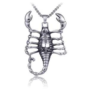 Collier rétro en acier inoxydable avec pendentif scorpion crâne et chaîne à billes