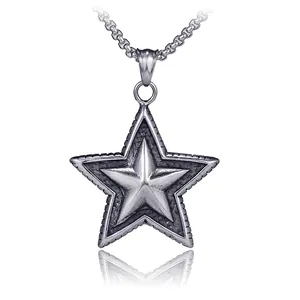 Retro Stainless Steel Pentagram Star Pendant Necklace For Men Women Hip Hop Distressed Industrial Style Silver Jewelry Necklace