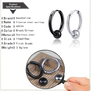 Detailed size parameters of 17mm x 19mm titanium steel hoop earrings with movable beads