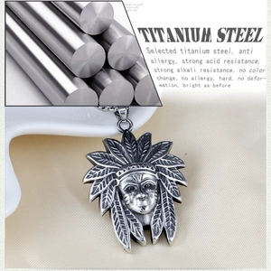 Retro titanium steel necklace featuring a detailed Indian chief head pendant in silver