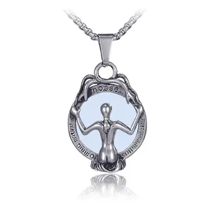 Vintage Roestvrij Staal Figuurreliëf Hanger Ketting Voor Heren Dames Antiek Zilver Latijnse Inscriptie Hiphop Sieraden