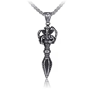 Collier Pendentif Ganesha Vajra en Acier Inoxydable Vintage pour Hommes Collier Phurba Bouddhiste Religieux Bijoux Argent Antique