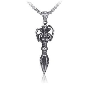 Collier Ganesha Vajra en acier inoxydable avec une finition argentée rétro noircie