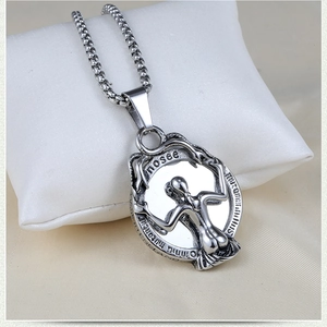 Retro roestvrijstalen ketting met ovale hanger, reliëf van dame en fijne box ketting