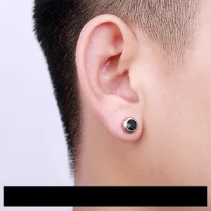 Boucle d'oreille magnétique noire de 8mm, bijou en acier inoxydable sans perçage pour tous