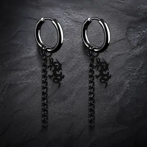 Pendientes Colgantes de Dragón de Acero Inoxidable Punk para Hombres Mujeres Joyería Gótica Hip Hop Colgante de Dragón Negro Plata