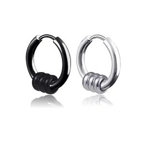 Pendientes de Aro Minimalistas de Acero Inoxidable para Hombre Mujer Clip de Oreja Sin Perforación Pendientes Huggie Con Tres Anillos Pequeños