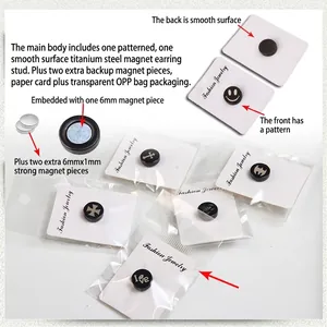 Titanium steel magnetic smiley and bat stud earrings set with extra magnets