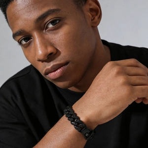Men Hip Hop Black Cuban Link Bracelet Full Rhinestone Iced Out Alloy Chain Bracelet Trendy Jewelry Gift For Him