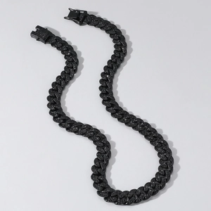 Schwarze 13mm Iced Out Cuban Link Kette mit schwarzen Strasssteinen für Hip-Hop-Style