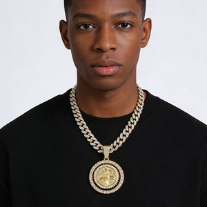 Collier hip hop homme chaîne cubaine dorée avec pendentif de la faucheuse rotatif