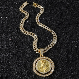 Collier Pendentif Faucheuse Rotatif Iced Out Hip Hop pour Hommes Alliage de Zinc Strass Chaîne Cubaine Bijoux Personnalisés