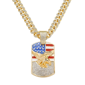 Collana hip hop da uomo con catena cubana e ciondolo aquila con bandiera USA