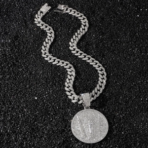 Men's hip hop silver iced out Cuban chain with large cross coffin pendant necklace