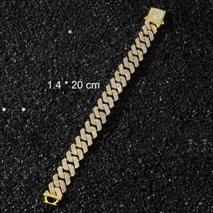 Macro shot of 14mm iced out diamond rhombus Cuban link bracelet with rectangle clasp