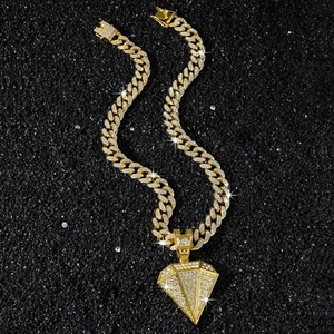 Hip Hop Men Rhinestone Pendant Necklace Zinc Alloy Iced Out Cuban Link Chain Jewelry Street Style Men Accessory For Party