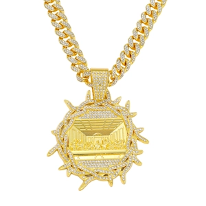 Iced out Last Supper pendant necklace with thorns frame and full diamond cuban link chain