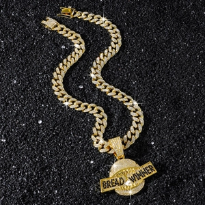 Collier Pendentif Bouche de Requin Hip Hop Homme Bread Winner Strass Alliage de Zinc Maillon Cubain Or Argent Bijoux