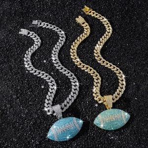 Collane hip hop cuban chain con pendenti a forma di football americano blu e argento