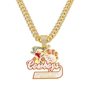 Collana da uomo con maglia cubana dorata e ciondolo con mascotte del baseball