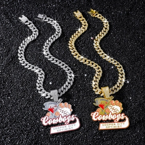Collana cubana hip hop da uomo in oro e argento con pendente Cowboys e zirconi lucidi