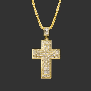 Hip Hop Luxury Double Layer Cross Pendant Necklace For Men Women Iced Out Alloy Rhinestone Religious Jewelry Fashion Accessory