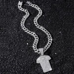 Collana cubana hip-hop argento con ciondolo maglia Ronaldo 7 e cristalli lucidi