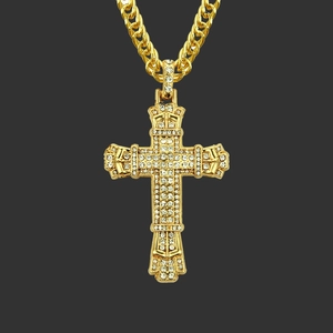 Hip Hop Cross Pendant Necklace Alloy Rhinestone Iced Out Cuban Link Chain Streetwear Jewelry For Men Women Gold Silver