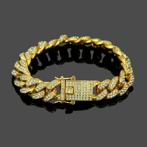 Bracciale Hip Hop Uomo Maglia Cubana Lega di Zinco Chiusura con Strass Completi Iced Out Gioielli di Moda Streetwear di Lusso