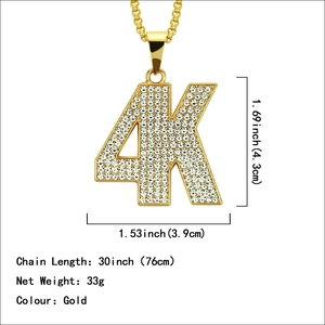 Iced out 4K pendant necklace for men in gold finish with sparkling rhinestones