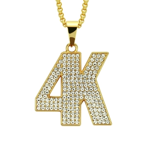 Iced Out 4K Letter Pendant Necklace Gold Color Hip Hop Jewelry For Men Women Rhinestone Paved Alloy Box Chain Necklace