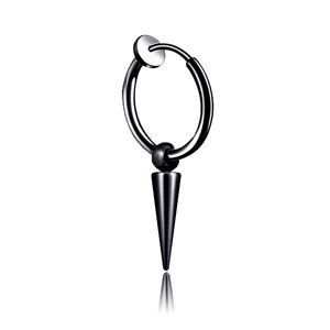 Boucle d'oreille à clip en acier noir avec pendentif cône de style gothique