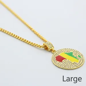 Grote gouden ketting met Afrikaanse kaart hanger, kleurrijk emaille en glanzende strass-steentjes