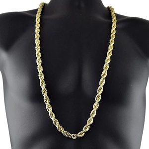Grosse chaîne torsadée dorée de 5mm pour homme sur buste mannequin, longueur 76cm