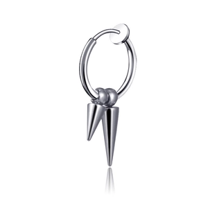Clip d'oreille punk en acier inoxydable argenté avec doubles pendentifs à pointe