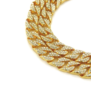 Herren Hip Hop Gold Panzerkette mit funkelnden Kristallen im Iced-Out-Stil besetzt
