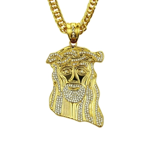 Hip Hop Jezus Hanger Halsketting Goud Legering Iced Out Strass Cubaanse Schakelketting Religieuze Sieraden Voor Mannen Vrouwen