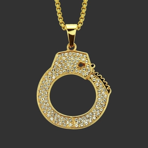 Collana con Pendente a Manetta Hip Hop da Uomo in Lega con Strass Incastonati Catena Veneziana Gioielli Streetwear Oro Argento