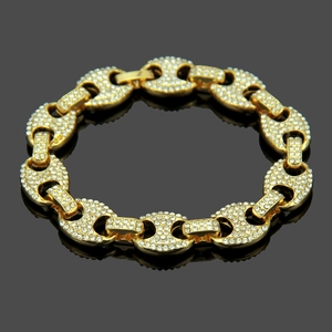 Men Hip Hop Iced Out Rhinestone Mariner Link Bracelet Alloy Geometric Coffee Bean Chain Bracelet Jewelry For Men Gold Silver