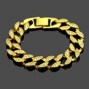 Hip Hop Herren Legierung Pave Strass Armband Personalisiert Blattform Cuban Link Armband Gold Silber Schmuck Party Zubehör