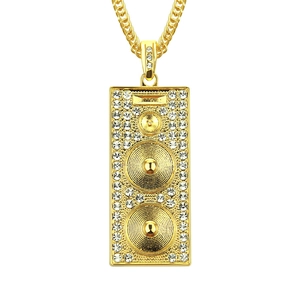 Hip hop gold plated speaker pendant necklace with iced out cubic zirconia accents