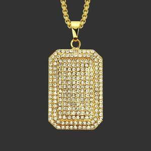 Hip Hop Iced Out Dog Tag Anhänger Halskette Gold Farbe Legierung Strass Pavé Herren Damen Streetwear Schmuck Box-Kette